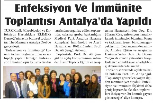 ayyıldız toros gazetesi - enfeksiyon ve immünite  toplantısı antalyada yapıldı